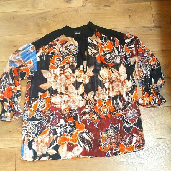 Just Cavalli Multicolor Floral Print Cotton & Silk Oversized Blouse S - Picture 2 of 11